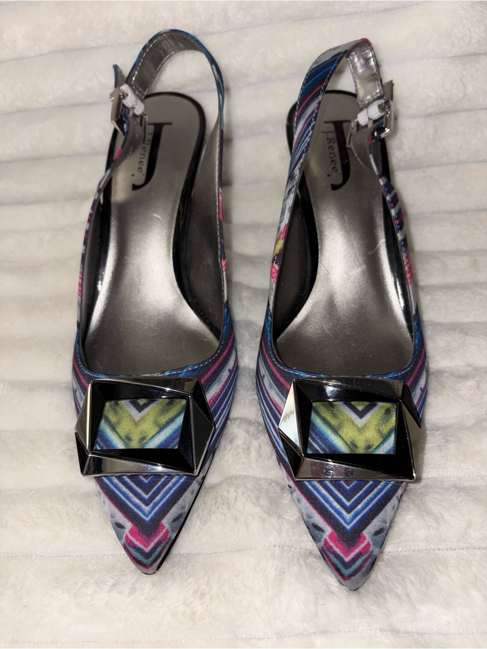 J.Renee Multicolor Pointed Slingback Heels with Faceted Buckle 8M